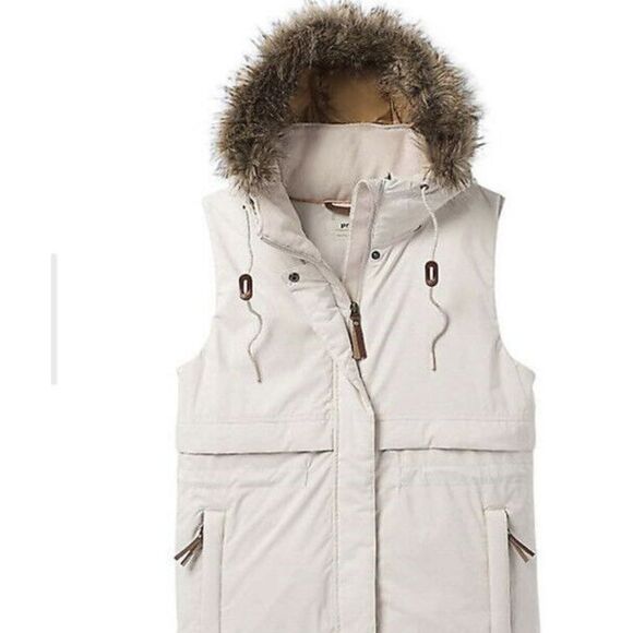 PrAna Puffer Vest Women's Large Banajaara Hooded Down Pebble Grey Heather - Picture 11 of 11